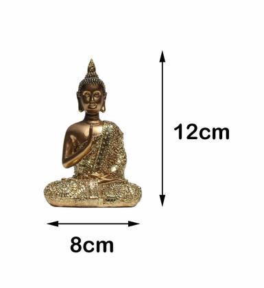 Imagem de Buda Hindu Tibetano Tailandês Em Resina Dourado Brilho 12cm
