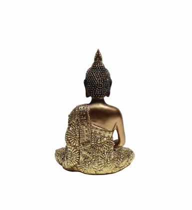 Imagem de Buda Hindu Tibetano Tailandês Em Resina Dourado Brilho 12cm