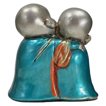 Imagem de Buda Monge Estátua Budinha Cochichando Enfeite Turquesa 12cm