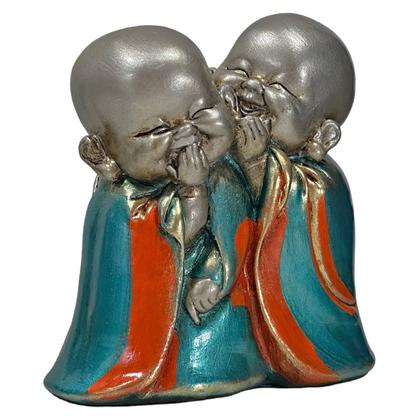 Imagem de Buda Monge Estátua Budinha Cochichando Enfeite Turquesa 12cm