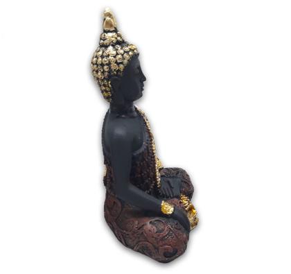 Imagem de Buda Tailandês da Meditação Yoga Preto Marrom 12 cm