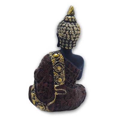 Imagem de Buda Tailandês da Meditação Yoga Preto Marrom 12 cm