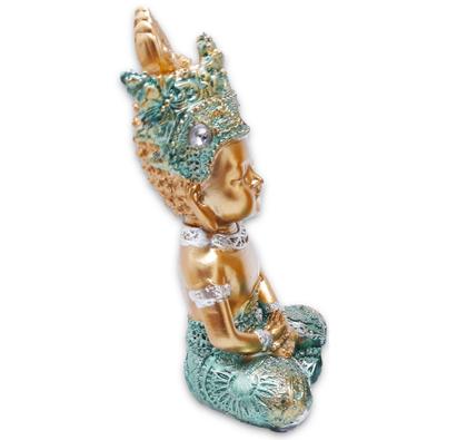 Imagem de Buda Tailandês da Prosperidade Meditando Azul Gold 12cm