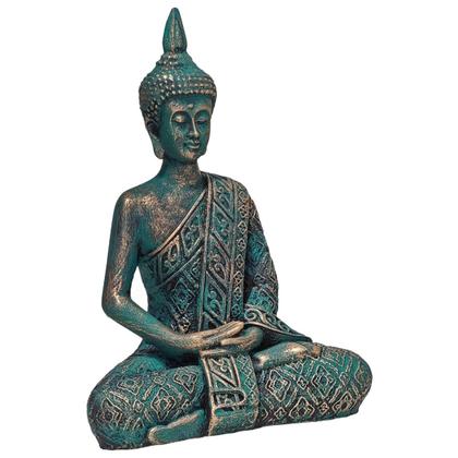 Imagem de Buda VerdeBronze Hindu Tibetano Estátua Enfeite Resina 20cm