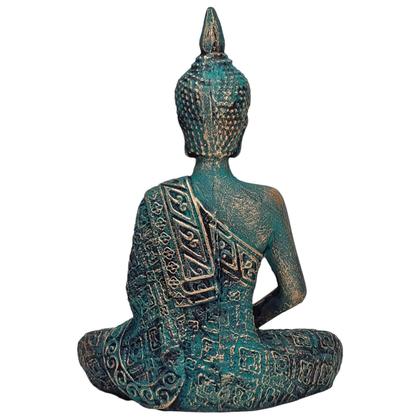 Imagem de Buda VerdeBronze Hindu Tibetano Estátua Enfeite Resina 20cm