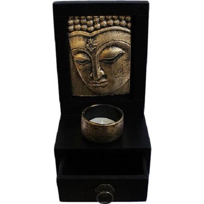 Imagem de Buddha Porta Vela Com Gaveta Suporte Madeira - Zab 9005