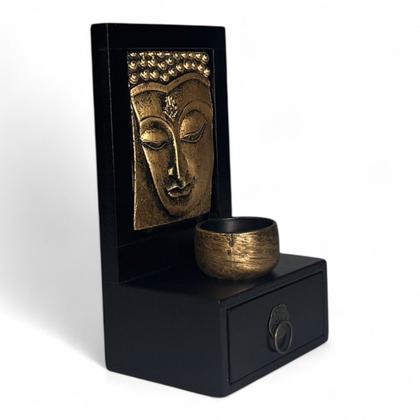 Imagem de Buddha Porta Vela Com Gaveta Suporte Madeira - Zab 9005