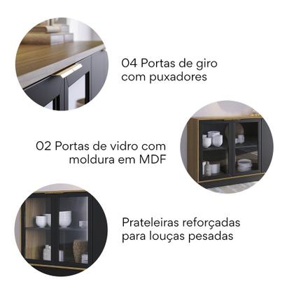 Imagem de Buffet 4 Portas 160cm Vitória Águas Brasileiras Preto/Noce Milano/Fosco