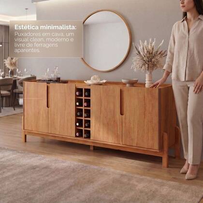 Imagem de Buffet Aparador 190cm 4 Portas com Adega Lizz Marrom/Cedro