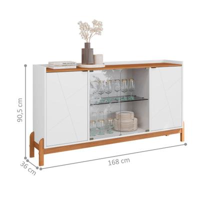 Imagem de Buffet Aparador 2 Portas Com Vidro Madri Branco Cedro