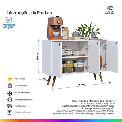 Imagem de Buffet Aparador 3 Portas Pés Retrô Cantinho do Café Multiuso Móveis Bonatto