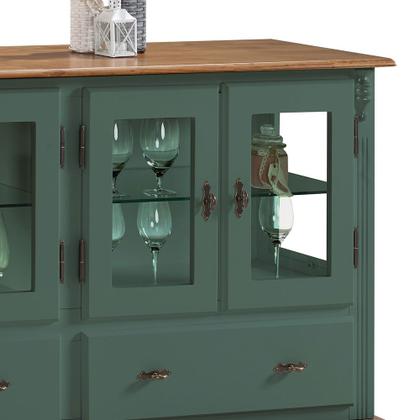 Imagem de Buffet Aparador 4 Portas 2 Gavetas Prateleiras em Vidro 60510 Linz Móveis -Verde Musgo/Imbua Glazer