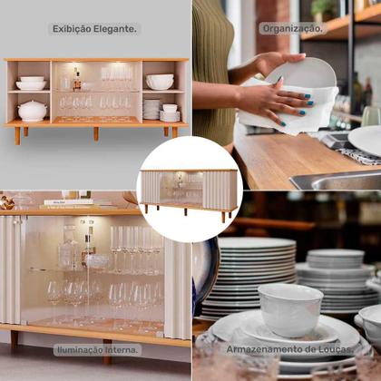Imagem de Buffet Aparador 4 portas com Vidro Temperado Janice Cimol Nature/Off White - 100% MDF