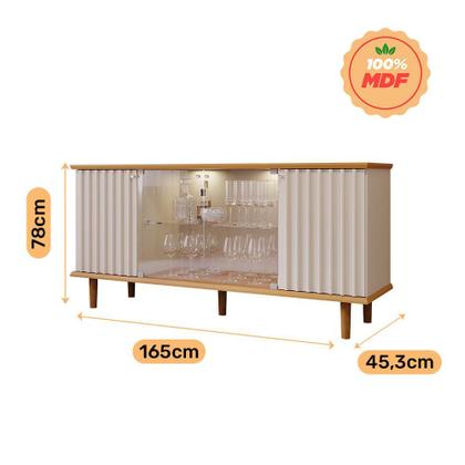 Imagem de Buffet Aparador 4 portas com Vidro Temperado Janice Cimol Nature/Off White - 100% MDF