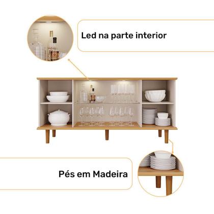 Imagem de Buffet Aparador 4 portas com Vidro Temperado Janice Cimol Nature/Off White - 100% MDF