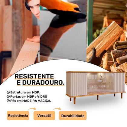 Imagem de Buffet Aparador 4 portas com Vidro Temperado Janice Cimol Nature/Off White - 100% MDF