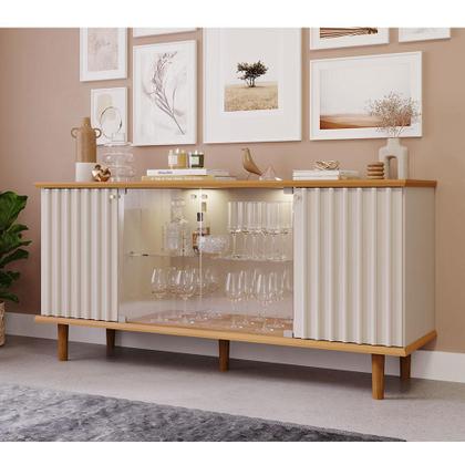 Imagem de Buffet Aparador 4 portas com Vidro Temperado Janice Cimol Nature/Off White - 100% MDF