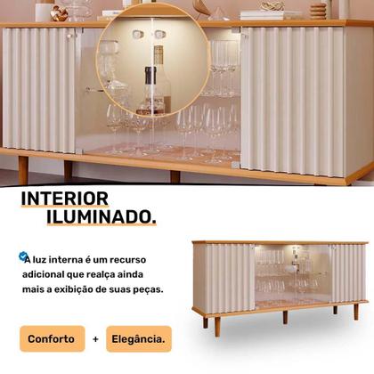 Imagem de Buffet Aparador 4 portas com Vidro Temperado Janice Cimol Nature/Off White - 100% MDF
