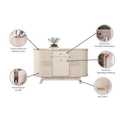 Imagem de Buffet Aparador Balcão 2 Portas Curvo 1 Gaveta Monza