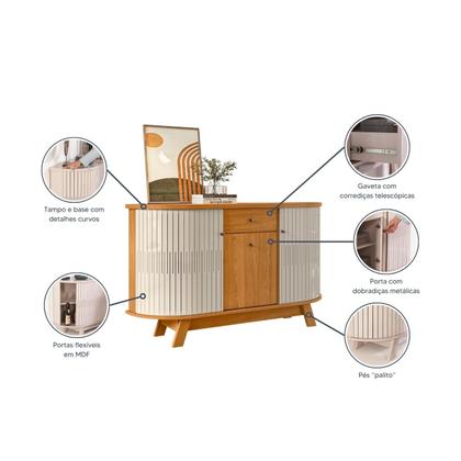 Imagem de Buffet Aparador Balcão 2 Portas Curvo 1 Gaveta Monza