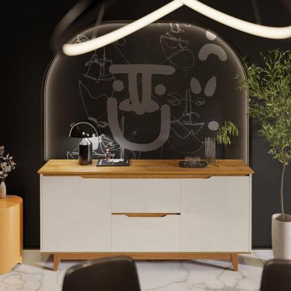 Imagem de Buffet Aparador Balcão Sala de Jantar 2 Portas e 2 Gavetas Flow - Offwhite/Freijó