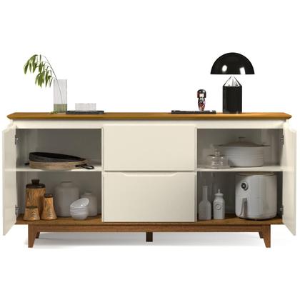 Imagem de Buffet Aparador Balcão Sala de Jantar 2 Portas e 2 Gavetas Flow - Offwhite/Freijó