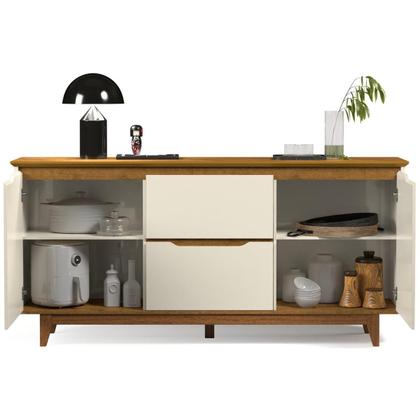 Imagem de Buffet Aparador Balcão Sala de Jantar 2 Portas e 2 Gavetas Flow - Offwhite/Freijó