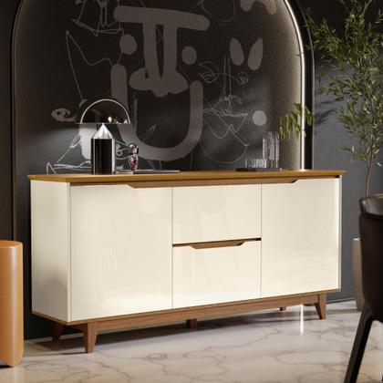 Imagem de Buffet Aparador Balcão Sala de Jantar 2 Portas e 2 Gavetas Flow - Offwhite/Freijó