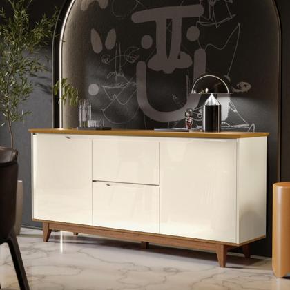 Imagem de Buffet Aparador Balcão Sala de Jantar 2 Portas e 2 Gavetas Flow - Offwhite/Freijó