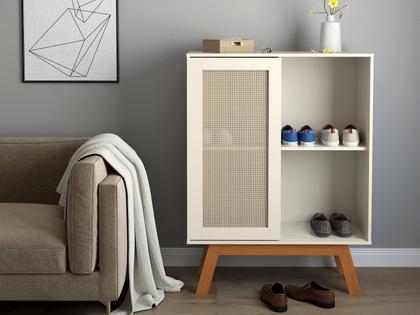 Imagem de Buffet Aparador Bar Alto Off White Com Porta de Correr 2 Nichos E Pés em Madeira MDF - Rattan - Ofertamo