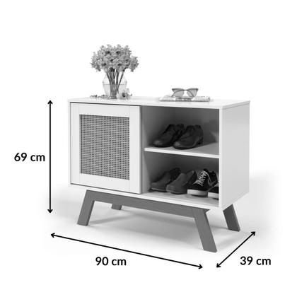 Imagem de Buffet Aparador Bar Preto Com Porta de Correr 2 Nichos E Pés em Madeira MDF - Rattan - Ofertamo