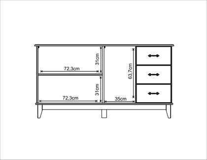 Imagem de Buffet Aparador Madeira Maciça 3 Portas 3 Gavetas Bella