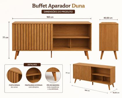 Imagem de Buffet Aparador Portas de Correr Pés Palito Ripado Sofisticado E Moderno