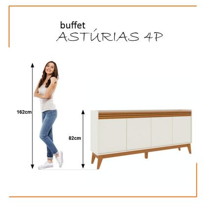 Imagem de Buffet Aparador Ripado 4 Portas com Pés de MDF Astúrias 180cm