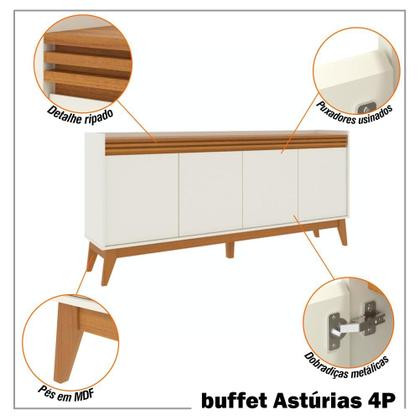 Imagem de Buffet Aparador Ripado 4 Portas com Pés de MDF Astúrias 180cm