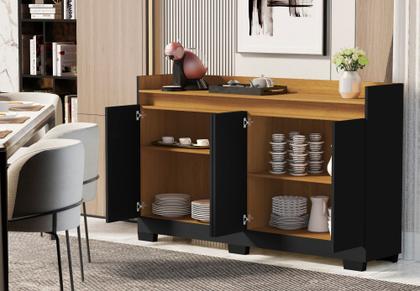 Imagem de Buffet Aparador Sala de Jantar 4 Portas Modelo Ryzen Cor Preto / Nature
