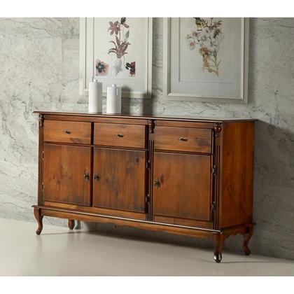 Imagem de Buffet Balcão de Cozinha de Madeira Luís XV 146 cm com 3 Portas e 3 Gavetas - 1039