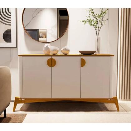 Imagem de Buffet Buriti com 3 Portas e Pés de Madeira Maciça JB Bechara Cor Off White