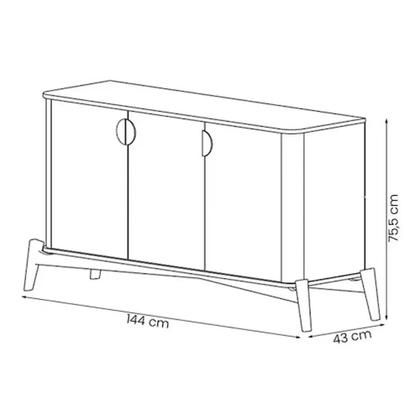 Imagem de Buffet Buriti com 3 Portas e Pés de Madeira Maciça JB Bechara Cor Off White