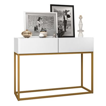 Imagem de buffet com 2 gavetas estilo industrial moderno com pés de ferro Eros 90 corredor decoração retrato e bebidas pé dourado