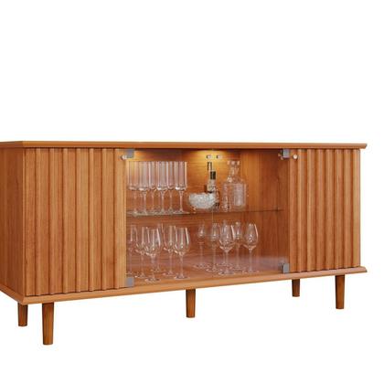 Imagem de Buffet de Sala de Jantar 4 Portas com LED e Pés em Madeira Maciça Janice