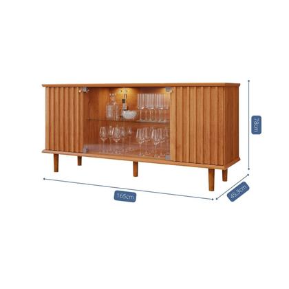 Imagem de Buffet de Sala de Jantar 4 Portas com LED e Pés em Madeira Maciça Janice