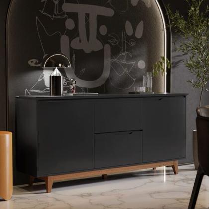 Imagem de Buffet Duas Portas Flow Preto/Freijó  EJ Móveis