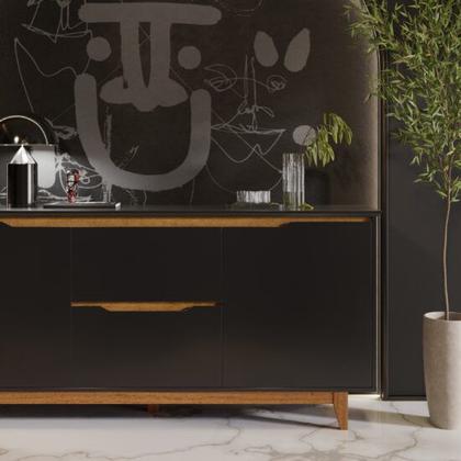 Imagem de Buffet Duas Portas Flow Preto/Freijó  EJ Móveis