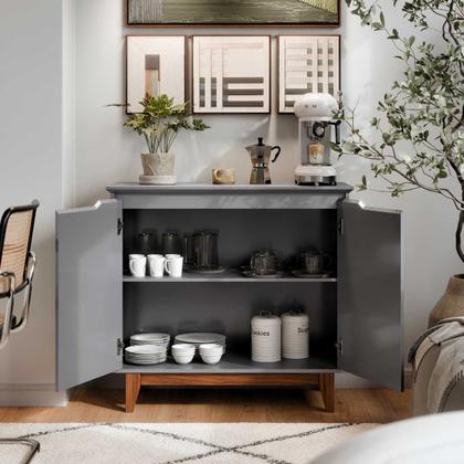 Imagem de Buffet Flow 2 Portas com Pés em Madeira Maciça e Régua Dupla Face Design Moderno e Elegante para Sala de Jantar ou Estar