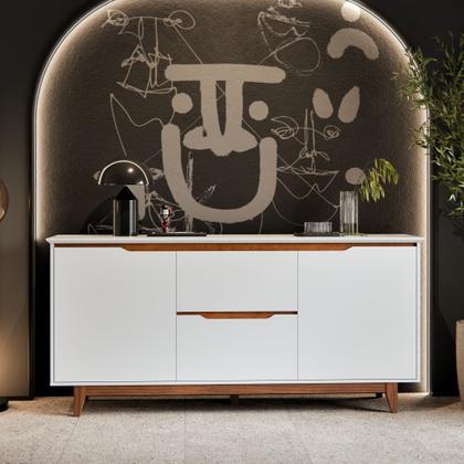 Imagem de Buffet Grande 2 Portas 2 Gavetas Pés de Madeira Flow Ej Móveis