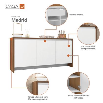 Imagem de Buffet Madrid Design Moderno com Soft-Close e Gaveta Interna - 4 Cores