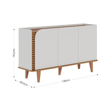 Imagem de Buffet para Sala de Jantar 3 Portas Pés de Madeira Maciça Jurerê Off White com Freijó