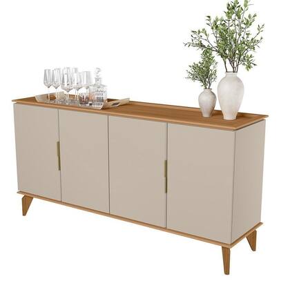 Imagem de Buffet Pés em Madeira Maciça 160cm x 80cm Off White/Jequitibá/Fosco