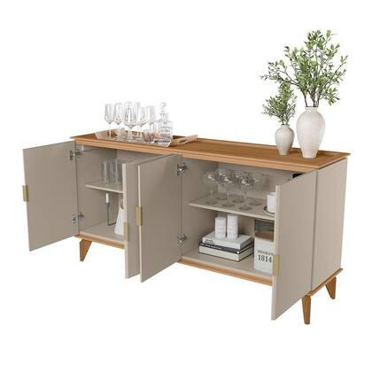 Imagem de Buffet Pés em Madeira Maciça 160cm x 80cm Off White/Jequitibá/Fosco